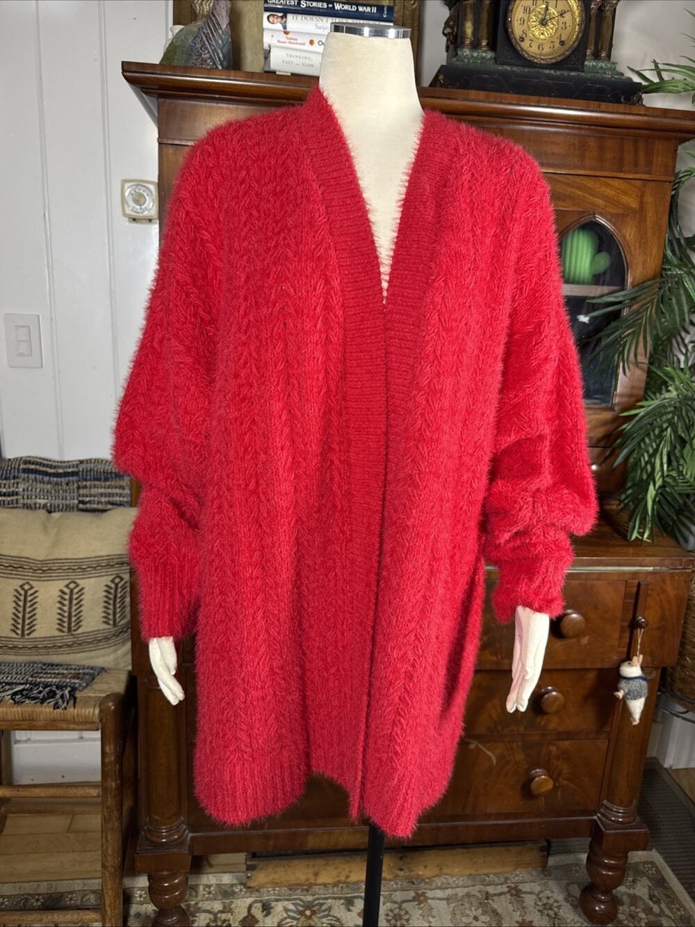 NWT Lane Bryant Red Fuzzy Open Cardigan Sweater Plus Size 26/28 Eyelash Knit